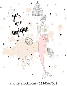 Vector hand drawn illustration of a mermaid
