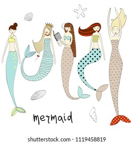 Vector hand drawn illustration of a mermaid
