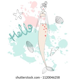 Vector hand drawn illustration of a mermaid