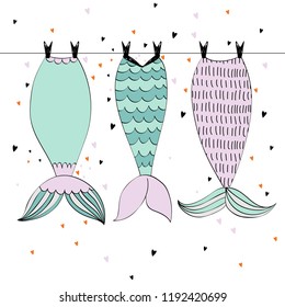 Vector hand drawn illustration with mermaid tails