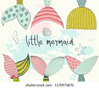 Vector hand drawn illustration with mermaid's tail