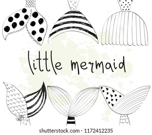 Vector hand drawn illustration with mermaid's tail