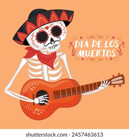 Vector hand drawn illustration of Mexican holiday "Day of the Dead". The postcard with lettering "Dia de Muertos"