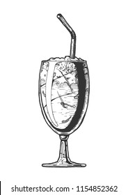 Vector hand drawn illustration of milkshake in vintage engraved style. Isolated on white background. 