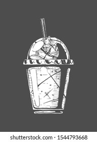 Vector hand drawn illustration of milkshake in vintage engraved style. 