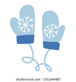 Vector hand drawn illustration of mittens with snowflakes. Design greeting cards, posters, gift wrapping.