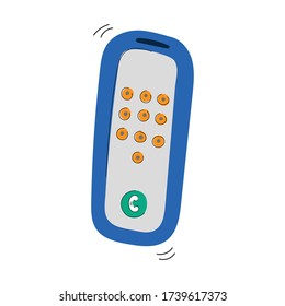 Vector hand drawn illustration of a mobile phone with buttons. Communication. Feedback. Vintage. Subject. Smartphone The icon. Doodley. Flat.