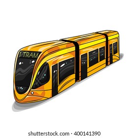 Vector hand drawn illustration of modern tram car. Illustration for print, web.