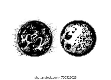 Vector hand drawn illustration of moon and sun. Template for card, poster, banner, print for t-shirt.