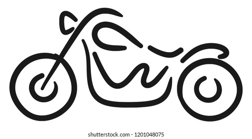 Vector hand drawn illustration of a motorcycle made with simple bold lines (side view)