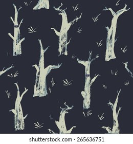 Vector hand drawn illustration of ninja in the forest at night for your design