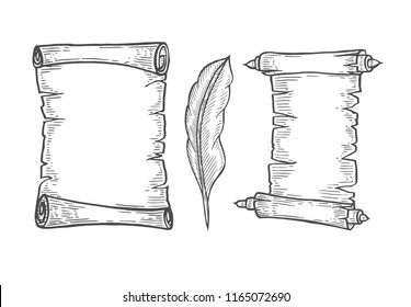 Vector hand drawn illustration of old scrolls in vintage engraved style. isolated on white background.