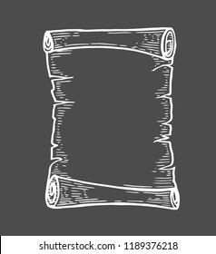 Vector hand drawn illustration of old scrolls in vintage engraved style. isolated on black background.