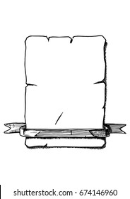 Vector hand drawn illustration of old scrolls with vintage ribbons. Stylized as engraving.
