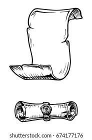 Vector hand drawn illustration of old scrolls in vintage engraved style. isolated on white background.