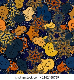 Vector. Hand drawn illustration on blue, black, gray colors. Oriental ethnic pattern. Coloring book page design. Design. Anti stress valentine vintage decorative element. Seamless pattern Heart, love.