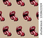 Vector hand drawn illustration of open mouth with tongue. Template for card, poster. banner, print for t-shirt, pin, badge, patch.