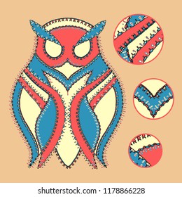 Vector hand drawn illustration of an owl character with an intricate ornamental border decoration and keyhole elements for coloring, books, children