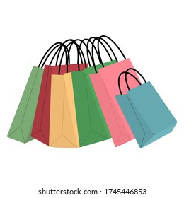 Vector hand drawn illustration of paper bags. Shopping packages.