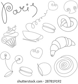 Vector hand drawn illustration with Paris logo and symbols set. Vintage background. Seamless pattern.