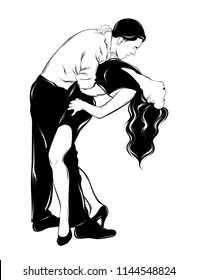 Vector hand drawn illustration of passionate dancers. Tattoo artwork. Template for card, poster. banner, print for t-shirt, pin, badge, patch.