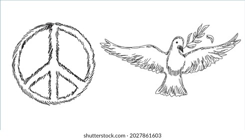 Icono de paz de ilustración dibujada a mano por el vector