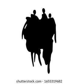 Vector. Hand drawn illustration: people. A stain of watercolor paint in the shape of a group of people