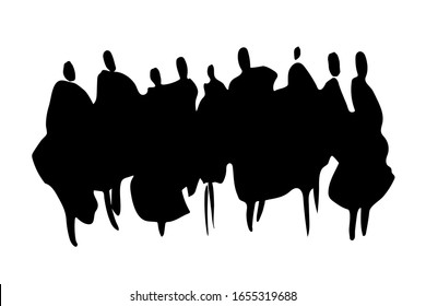  Vector. Ilustración dibujada a mano: gente. Una mancha de pintura acuarela en forma de grupo de personas