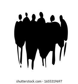 Vector. Hand drawn illustration: people. A stain of watercolor paint in the shape of a group of people