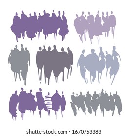 Vector. Hand drawn illustration: people. A stain of watercolor paint in the shape of a group of people