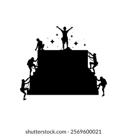 Vector hand drawn illustration of a person climbing a cliff