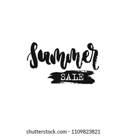 Vector hand drawn illustration. Phrases Summer sale, lettering. Idea for poster, postcard.