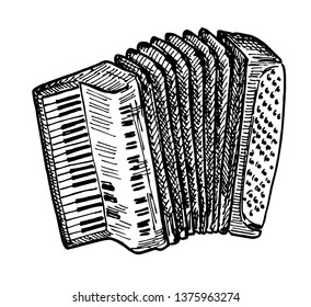 Vector hand drawn illustration of Piano accordion in vintage engraved style. Isolated on white background. Sketch