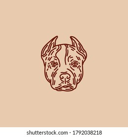 Ilustración dibujada a mano por vectores del perro pitbull aislado. Obra artística de tatuajes. Plantilla para tarjeta, afiche, banner, imprimir para camiseta, pin, insignia, parche.