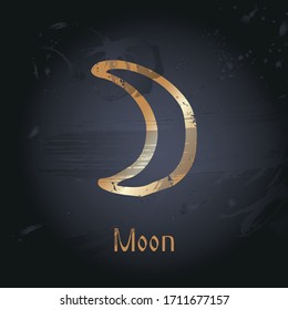 Vector hand drawn illustration of planet's signs. Moon, luna emblem for design of astrology, numerology, horoscope, astronomy. Constellation. Poster, decorative elements, packaging, black background