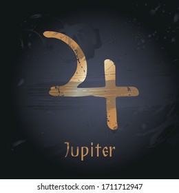 Vector hand drawn illustration of planet's signs.  emblem for design of astrology, numerology,  horoscope, astronomy. Сonstellation. Poster, decorative elements, packaging, black backgroun