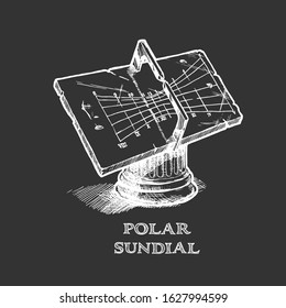 Vector hand drawn illustration of polar sundial in vintage engraved style. isolated on white background.