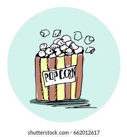 Vector Hand Drawn Illustration. Popcorn. Street Food. Sketch.
