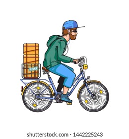 Vector hand drawn illustration of post bike, vector illustration isolated on white background