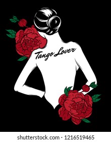 Vector hand drawn illustration of pretty woman with flowers isolated. Creative tattoo artwork. Template for card, poster, banner, print for t-shirt, pin, badge, patch.