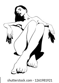 Vector hand drawn illustration of pretty girl . Creative tattoo artwork. Template for card, poster, banner, print for t-shirt, pin, badge, patch.