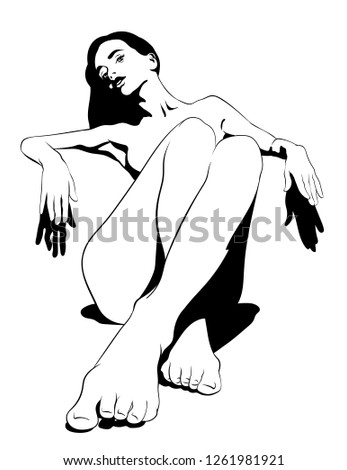 Vector hand drawn illustration of pretty girl . Creative tattoo artwork. Template for card, poster, banner, print for t-shirt, pin, badge, patch.