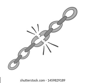Vector hand drawn illustration of prisoner breaking chains. Colored outlines and colored.