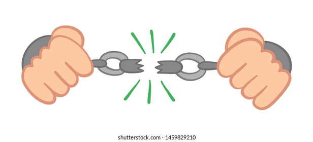 Vector hand drawn illustration of prisoner breaking chains. Colored outlines and colored.