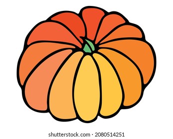 Vector hand drawn illustration of pumpkin. Isolated object on white background. Vegetable harvest clip art.  Farm market product. Elements for autumn design, decoration.