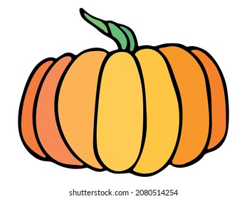 Vector hand drawn illustration of pumpkin. Isolated object on white background. Vegetable harvest clip art.  Farm market product. Elements for autumn design, decoration.