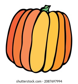 Ilustración de calabaza dibujada a mano por vectores. Objeto aislado sobre fondo blanco. Pintura de colorida cosecha de verduras. Producto del mercado agrícola. Elementos de diseño y decoración otoñales.