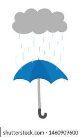 Vector hand drawn illustration of it's raining and opened umbrella. Colored flat style.