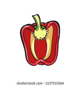 Vector hand drawn illustration of a red peper. Coloful cartoon icon. Food art for print, web, mobile and infographics. Isolated on white background element.
