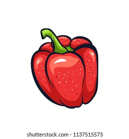 Vector hand drawn illustration of a red peper. Coloful cartoon icon. Food art for print, web, mobile and infographics. Isolated on white background element.